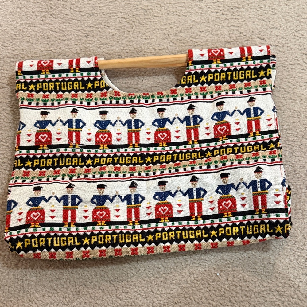 Colorful Portugal Themed Tote Bag with wooden handles